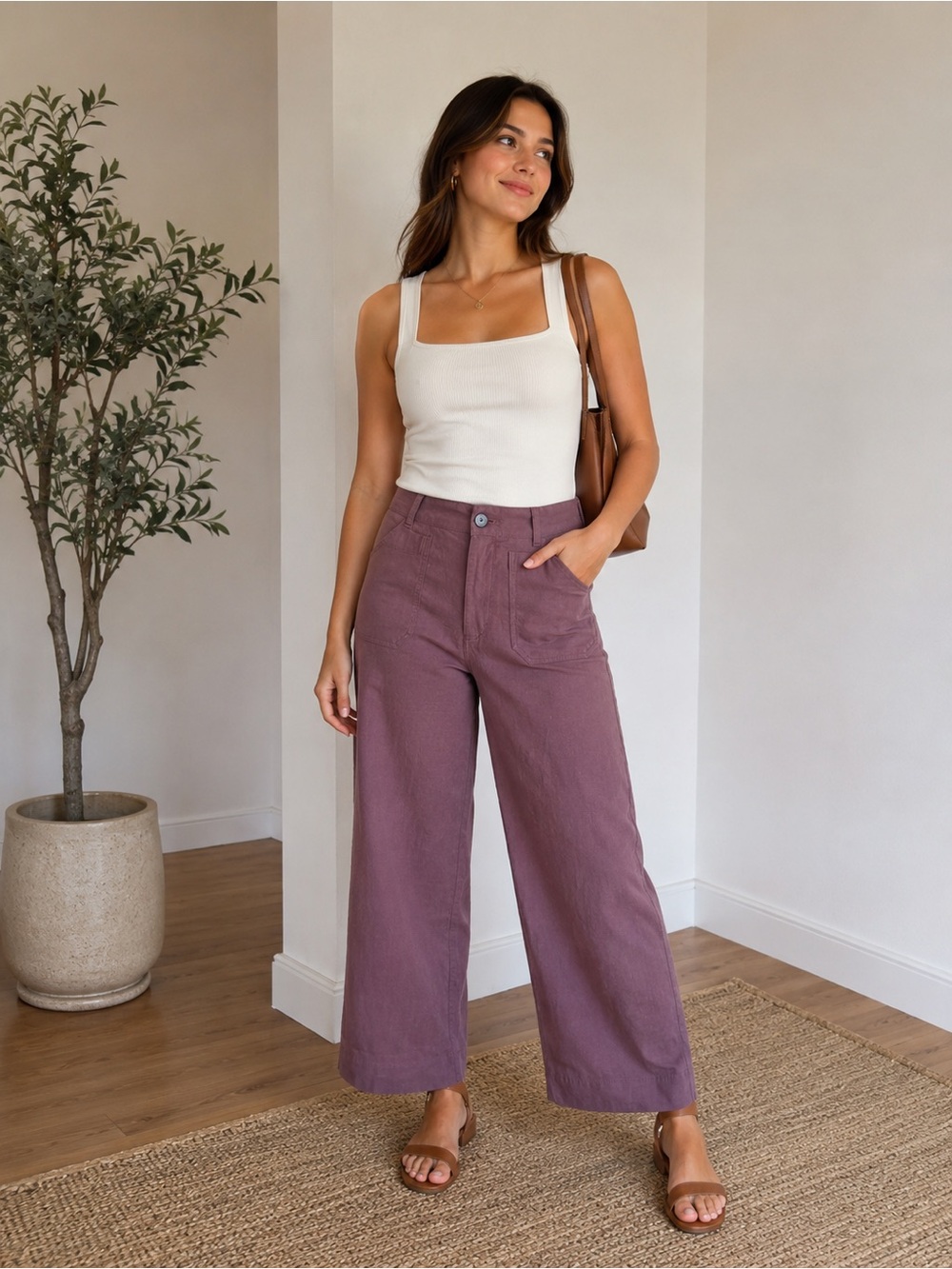Mauve Wide-Leg High-Rise Pants in Dusty Mauve